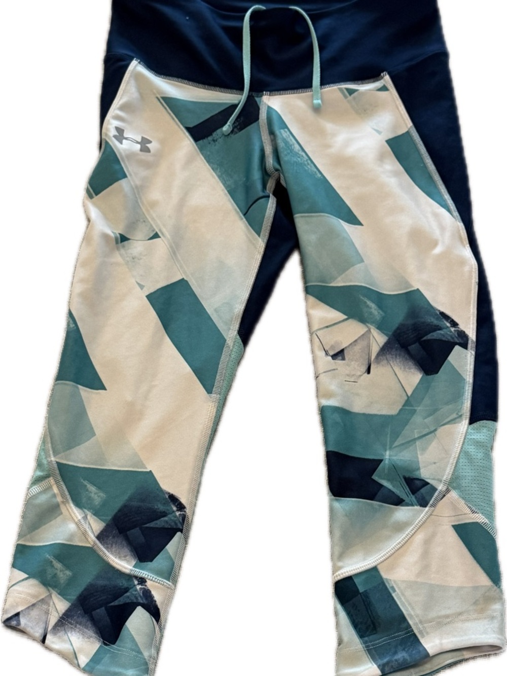 Under Armour HeatGear Cropped Leggings Blue Teal Geometric Print Size Small